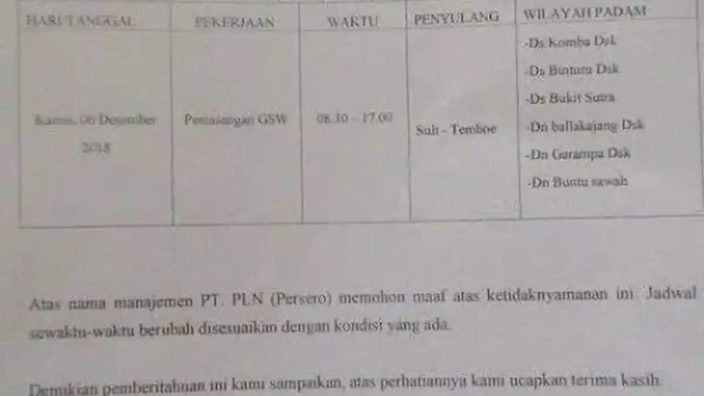Aduh, Listrik di Penyulang Suli dan Temboe Akan Padam Lagi